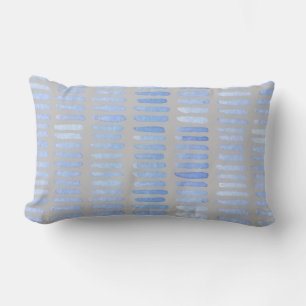 Modern Watercolor Blue Strokes on Grey Lumbar Cushion