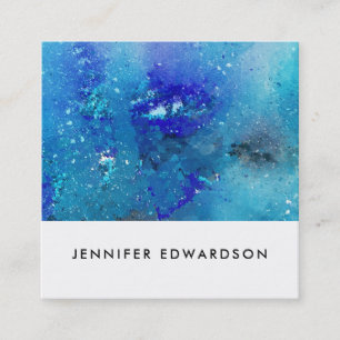 Modern watercolor blue teal splatter professional square business card