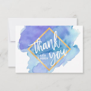 Modern Watercolor Blue Teal Turquoise THANK YOU