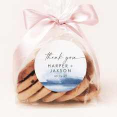 Modern Watercolor | Blue Thank You Wedding Favour Classic Round Sticker at Zazzle