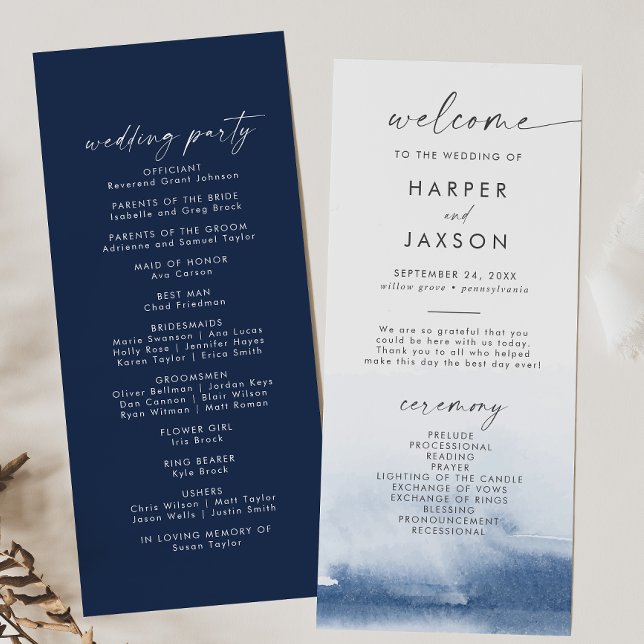 Modern Watercolor | Blue Wedding Program Programme (Creator Uploaded)