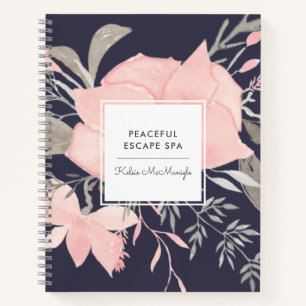 Modern Watercolor Blush and Navy Floral Business Notebook