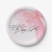 Modern Watercolor Blush Pink Bow Hello Baby Girl 
