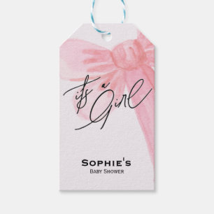 Modern Watercolor Blush Pink Bow It's A Girl Gift Tags