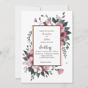 Modern watercolor blush pink burgundy flower invitation