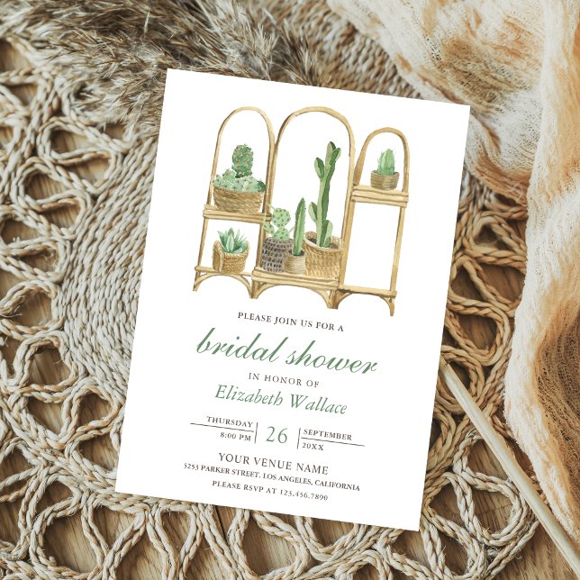 Modern Watercolor Boho Cactus Bridal Shower Invitation (Creator Uploaded)