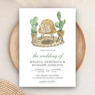 Modern Watercolor Boho Cactus Wedding Invitation
