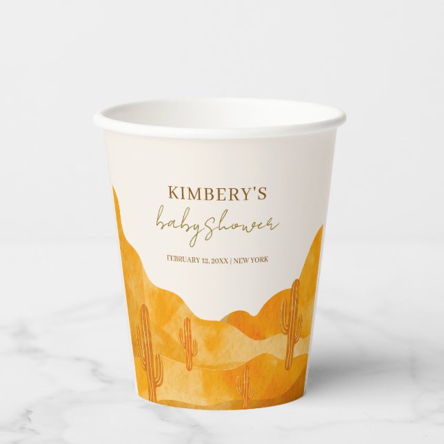 Modern Watercolor Boho Desert Cactus Baby Shower Paper Cups (Front)