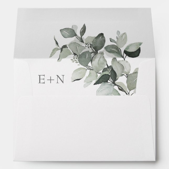 Modern Watercolor Boho Eucalyptus Wedding Envelope (Back (Bottom))