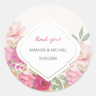 Modern Watercolor Boho Floral Arrangement Classic Round Sticker