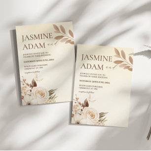 Modern Watercolor Boho Floral Autumn Wedding Invitation