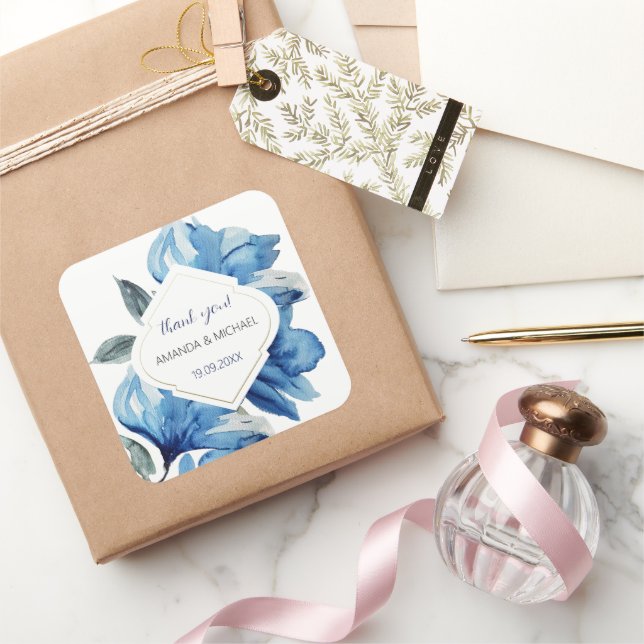 Modern Watercolor Boho Indigo Blue Abstract Square Sticker (Gifting)