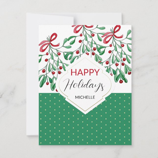 Modern Watercolor Boho Mistletoes Holiday Card (Front)