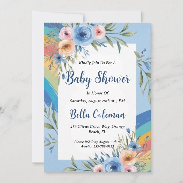 modern watercolor boho rainbow baby shower invitation (Front)