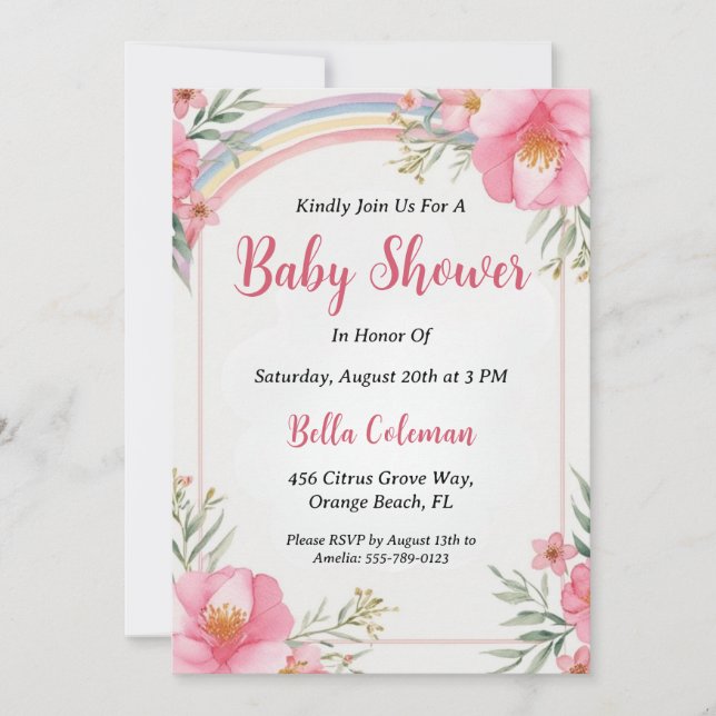 modern watercolor boho rainbow baby shower invitation (Front)
