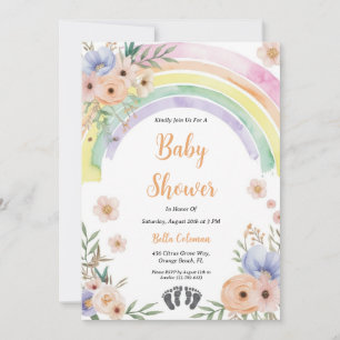 modern watercolor boho rainbow baby shower invitation
