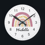 Modern Watercolor Boho Rainbow Custom Girls Cute   Round Clock<br><div class="desc">Modern Watercolor Boho Rainbow Custom Girls Cute Round Clock</div>