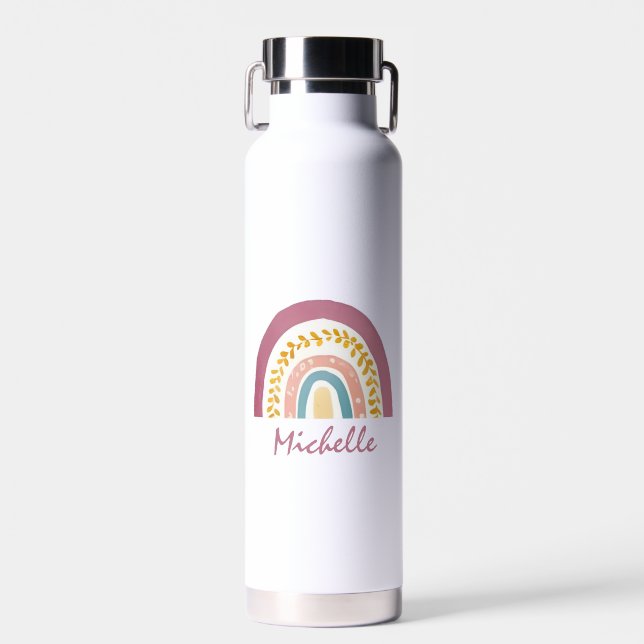 Modern Watercolor Boho Rainbow Custom Girls Cute   Water Bottle (Front)