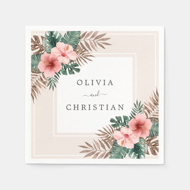 Modern Watercolor Boho Tropical Floral Wedding  Napkin (Front)