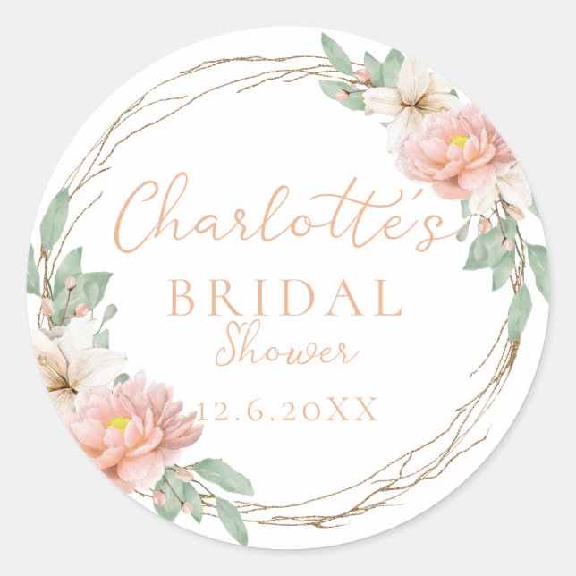 Modern Watercolor Boho Wreath Bridal Classic Round Sticker (Front)