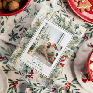 Modern Watercolor Botanical Christmas Photo Holiday Postcard