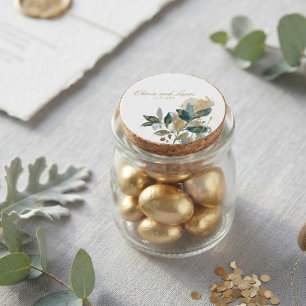 ​Modern Watercolor Botanical Eucalyptus Gold Green Classic Round Sticker