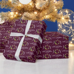 Modern watercolor botanical joy corporate burgundy wrapping paper