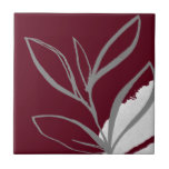 Modern Watercolor Botanical Tile<br><div class="desc">Modern design features a minimalist artistic watercolor botanical design in a burgundy and grey colour palette. A simple modern design; one of a coordinating collection.</div>