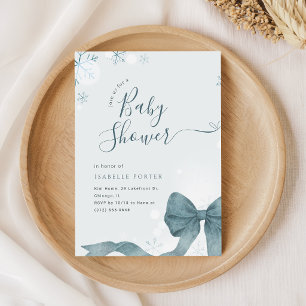 Modern Watercolor Bow Snowflake Winter Baby Shower Invitation