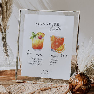 Modern Watercolor   Bride & Groom Signature Drink Poster