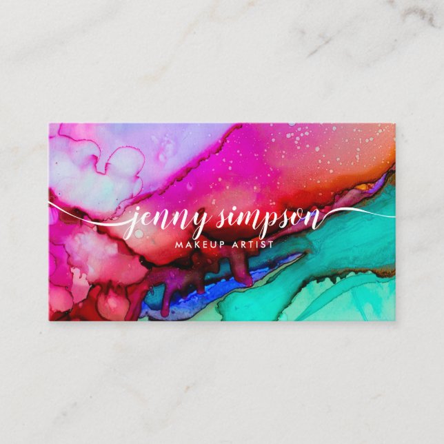 Modern Watercolor Bright Colour  Script Calligraph Business Card (Front)