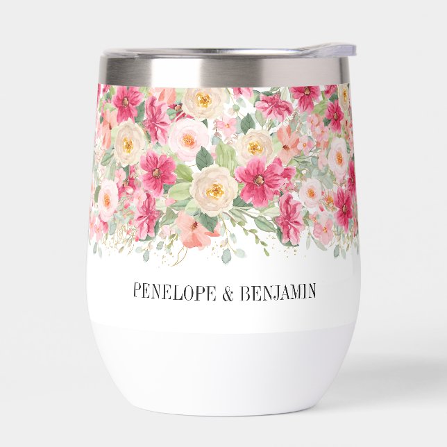 Modern Watercolor Bright Pink Floral Wedding (Left)