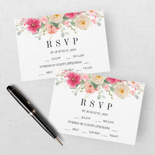 Modern Watercolor Bright Pink Floral Wedding RSVP Card