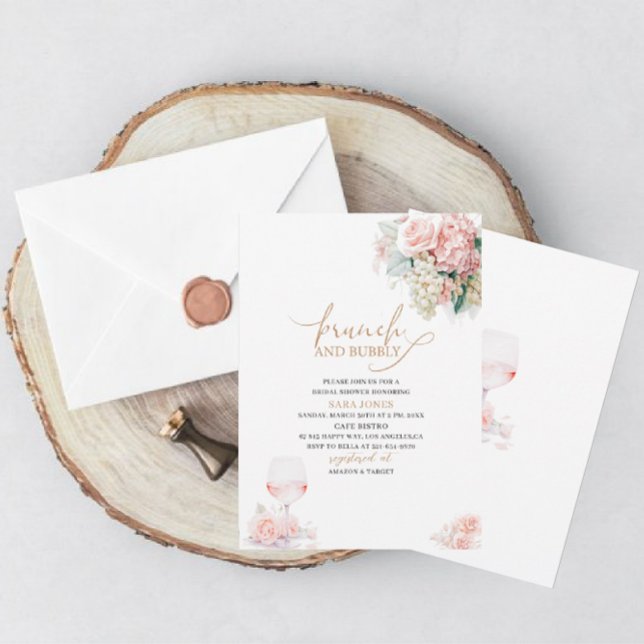 Modern Watercolor Brunch and Bubbly  Bridal Shower Invitation (Creator Uploaded)