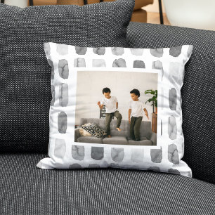 Modern Watercolor Brush Grey Photo Cushion