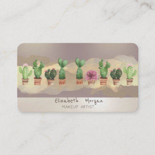 Modern  Watercolor Brush Stroke Cactus Business Card
