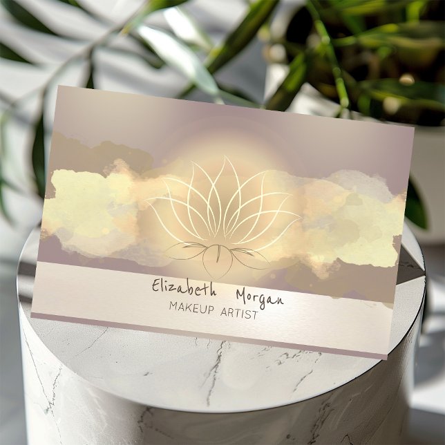 Modern  Watercolor Brush Stroke Lotus Flower Business Card (Creator Uploaded)