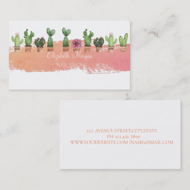 Modern Watercolor Brush Stroke,Watercolor Cactus Business Card (Front/Back)