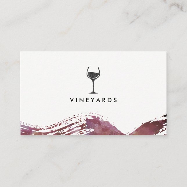 Modern Watercolor Brushed with Chic Wine Glass Business Card (Front)