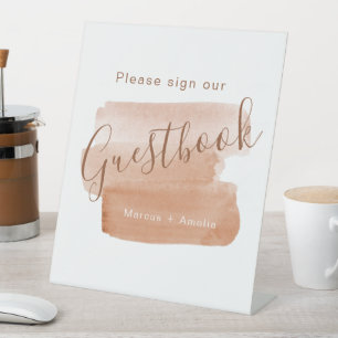 Modern Watercolor Brushstroke Minimalist Guestbook Pedestal Sign