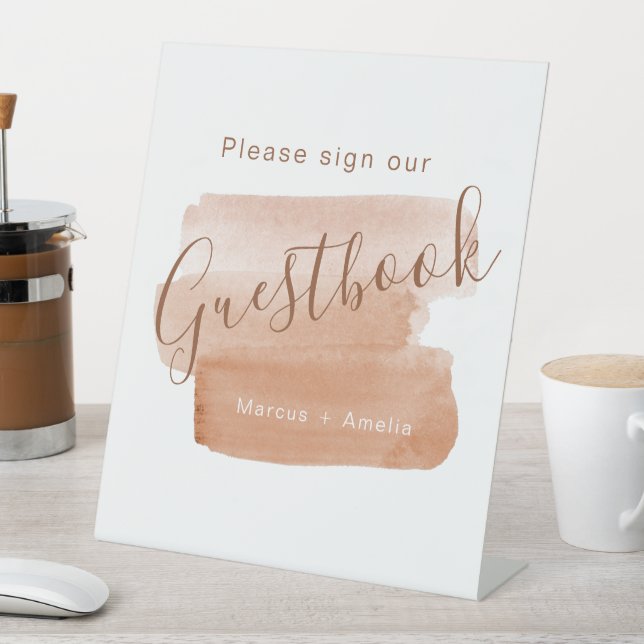 Modern Watercolor Brushstroke Minimalist Guestbook Pedestal Sign (In SItu)