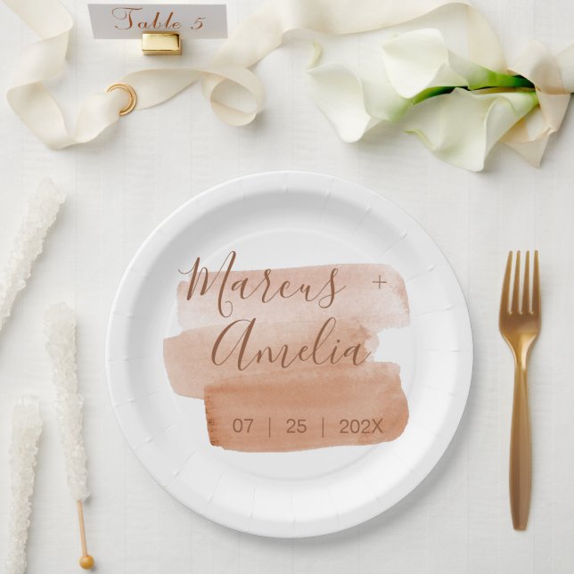 Modern Watercolor Brushstroke Minimalist   Paper Plate (Wedding)