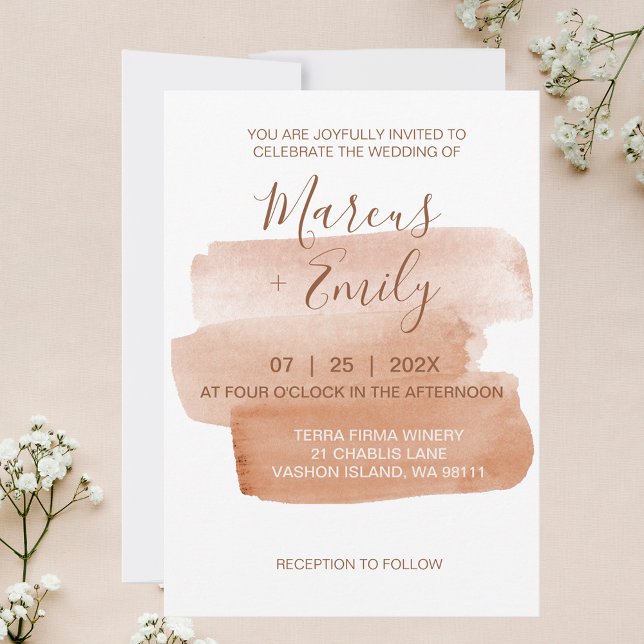 Modern Watercolor Brushstroke Minimalist Wedding Invitation (Creator Uploaded)