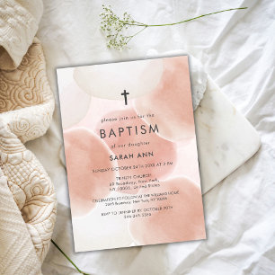 Modern Watercolor Bubble Baptism Christening Cross Invitation