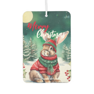 Modern watercolor Bunny rabbit Christmas tree Snow Car Air Freshener