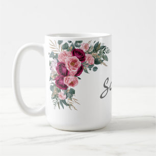 Modern watercolor burgundy,blush pink florals2 coffee mug