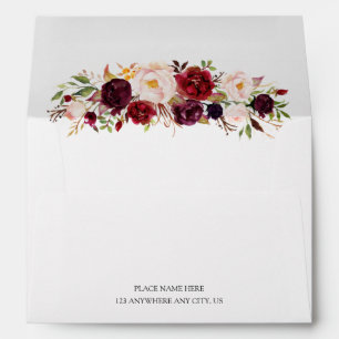 Modern Watercolor Burgundy Floral Wedding Envelope