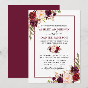 Modern Watercolor Burgundy Floral Wedding Invitation
