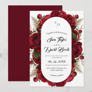 Modern Watercolor Burgundy Red Floral Boho Wedding Invitation