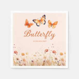 Modern Watercolor Butterfly Floral Baby Shower Napkin